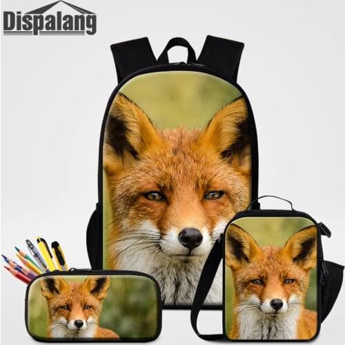 3PCS School Bags Set Animal Fox Sublimation Printing Backpack With Food Bag Customized Logo Pencil Case For Children Bookbag