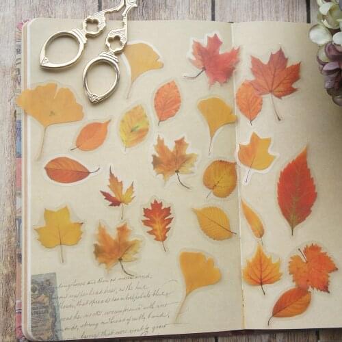 38pcs Fallen Leaves In Early Autumn Style Transparent Sticker Scrapbooking DIY Gift Packing Label Gift Decoration Tag