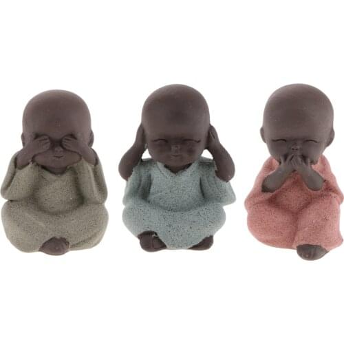 3x Buddha Statue Monk Tea Pet for Zen Garden Sand Decoration Meditation Home Office Decoration