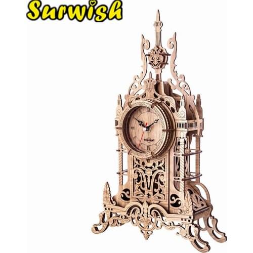47Pcs/Set DIY Wooden Clock Puzzle Model Kit Laser Cutting 3D Belfry Table Clock Wooden Model Building Kits Toys - Oak Color