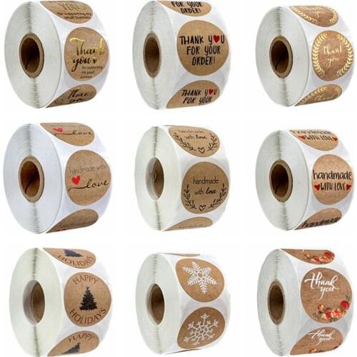 500pcs Round Natural Kraft Thank You For your Order Sticker Vintage Hand Made With Love labels Scrapbook Envelope Business