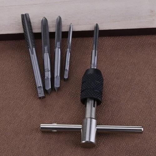 6pcs M3/M4/M5/M6/M8 Hand Screw Thread Metric Plug Tap Set DIY Tool with Adjustable Tap Wrench Screw Tap