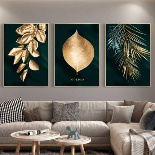 Abstract Golden Plant Leaves Wall Poster Print Modern Style Canvas Painting Art Living Room Decoration Pictures Home Decor