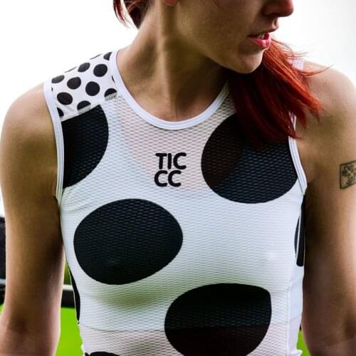Team Cycling baselayer Women Polka Dot cycle underwear Pink and black mesh polyester Sportwear capa de base de malla