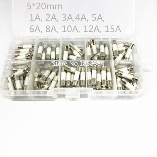 FREE SHIPPING 100pcs Ceramic Fuse kit 5mm x 20mm Slow Blow T 1A 2A 3A 4A 5A 6A 8A 10A 12A 15A 250V with box