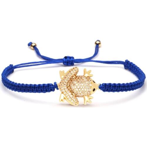 White Cubic Zirconia Copper Frog Charm Bracelet Women Girl Cute Creative Animal CZ Ranidae Red Black Pink Blue Macrame Jewelry