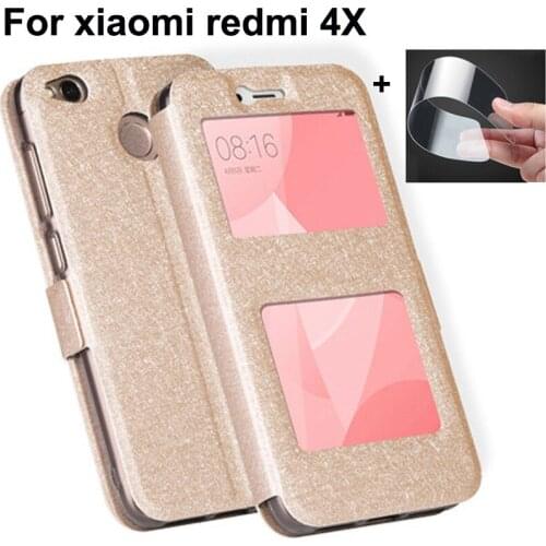 Open window cover For xiaomi redmi 4X Case phone cover PU leather stand Cases For xiaomi redmi4X redmi 4 X flip shell back cover