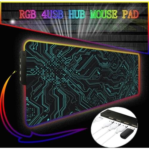 Line RGB 4 Port USB Hub Gaming Large Colorful Luminous for PC Computer Desktop 14 Colors LED Light Desk Mat Gaming Keyboard Pad