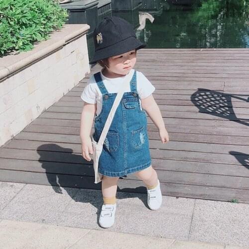 Baby Dress 0-5T Toddler Girls Fashion With Pocket Straight Versatile Worn Denim Strap Lovely Clothes