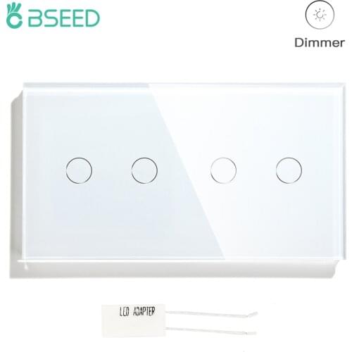 BSEED Double 2Gang 1Way Dimmer Touch Light Switch Crystal Panel Wall Switches Touch Sensor Dimmable Led Light EU Standard Switch