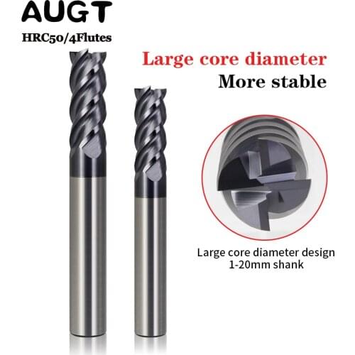 AUGT HRC50 Milling Tool Cnc Endmill 4Flute Metal Alloy Carbide Tungsten Steel Milling Cutter End Mill 4mm 5mm 6mm 8mm 10mm Shank