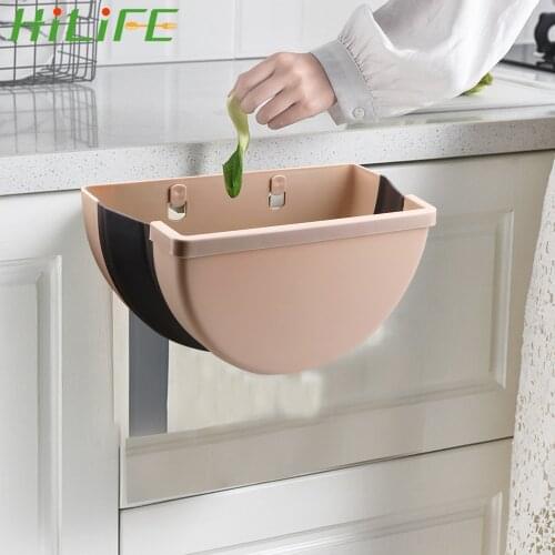 HILIFE Car Bathroom Garbage Storage Trashcan Folding Waste Bin Wall Mounted Kitchen Cabinet Door Hanging Trash Can