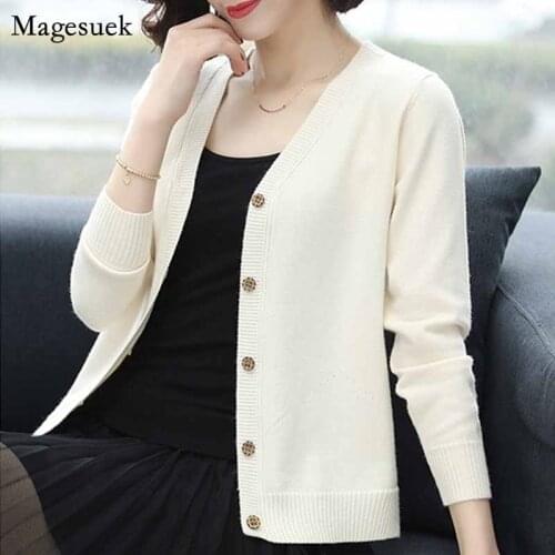Sweet V-neck Single-breasted Casual Slim-fit Women Sweaters Elegant Korean Style Knitted Cardigan Solid Sweater Pull Femme 11846