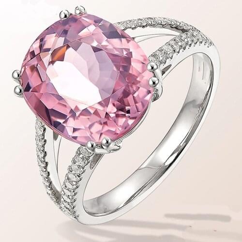Oval gemstones pink crystal zircon diamonds rings for women white gold silver color jewelry bijoux bague wedding band party gift