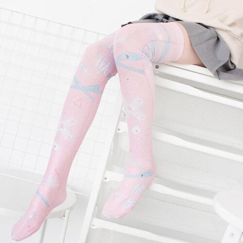 Strawberry rabbit printed Japanese lolita over - the - knee their lovely lolita render pantyhose thin children