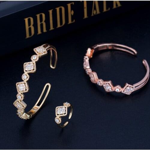 BrideTalk 2pcs jewelry set Full Micro Paved Cubic Zircon Adjustable Bangle Rings Sets Wedding Engagement Addiction wholesale