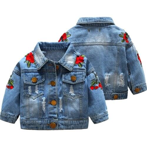 2020 Spring and Autumn Baby Girls Denim Jackets Coats Flower Embroidery Fashion Children Outwear Coat Kids Girls Casual Jacket