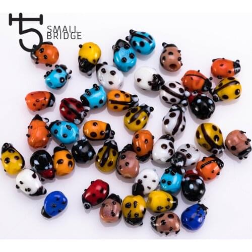 10pcs Fashion Ladybug Shape Lampwork Glass Beads Material for Jewelry Making Mixed Color Diy Womens Beads Wholesale L402