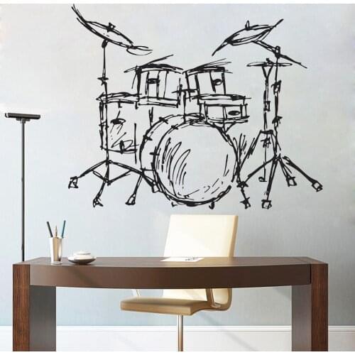 Set Drums Silhouette Wall Mural Home Livingroom Fashion Decor Music Instrument Drums Set Kits Wall Sticker Quality WallpaperQ-88