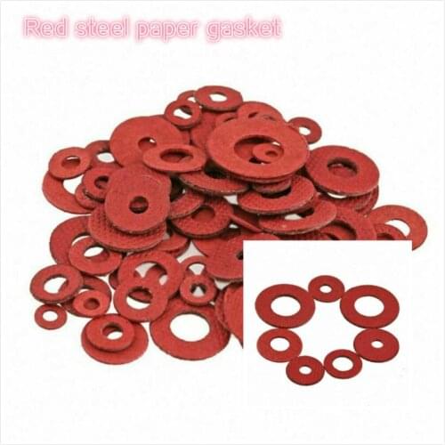 100pcs 7 Sizes Red Steel Paper Fiber Flat Washer Kit Insulation Washer Gasket Nut & Bolt Set Flat Ring Seal Assortment Kit