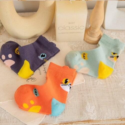 3 Pairs/Set Cute Cartoon Baby Cotton Socks Breathable Lovely Cat Boys Girls Short Socks Quality Fashion Socks 1-9 Years Old