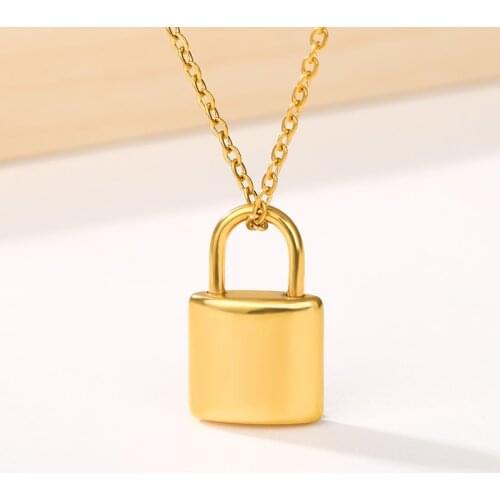 Stainless Steel Lock Necklaces For Women Men Lover Gold Color Chain Male Female Pendant Necklace Fashion Jewelry Collier Femme