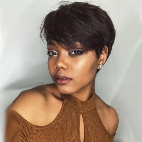 Pixie Cut Wig Human Hair Wigs with Bangs Straight Full Machine Wig for Women Short Black Wig Remy Hair