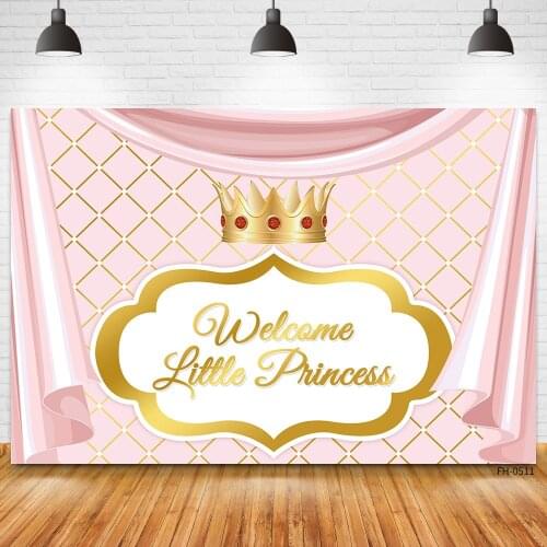Custom Name Gold Crown Pink Birthday Party Banner Background For Photo Studio Boy Girl Newborn Baby Shower Photography Backdrops