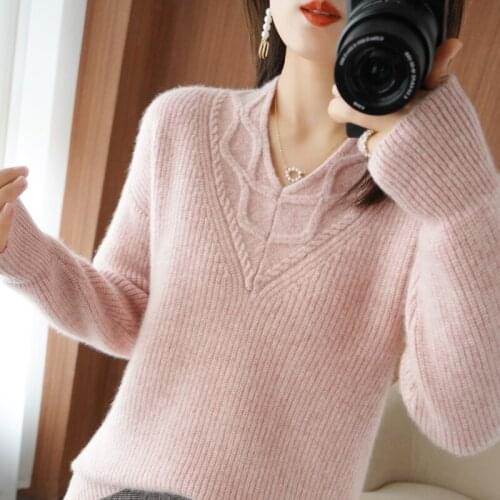 FRSEUCAG M-XXLCasual loose ladies jacket sweater long-sleeved knitted 100% pure wool sweater 2021 new pullover cashmere sweater