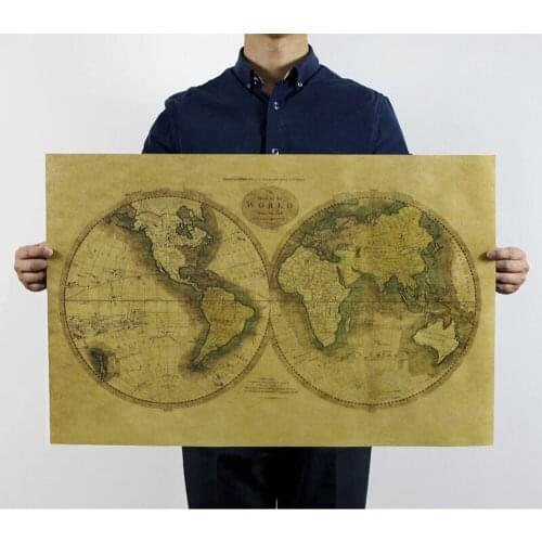 Retro Kraft Paper World Map Office Living Room Bedroom Decor 72.5X46.5cm