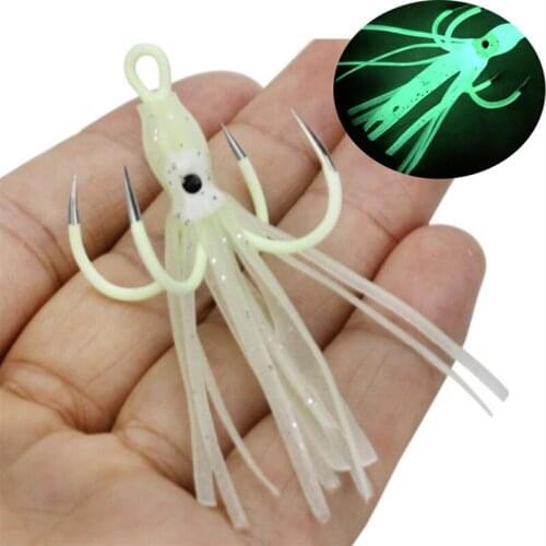2021 Hot Sale 1Pc Squid Skirts Luminous Fishing Hooks Glow Night Quadruple Fishing Lures Octopus Artificial Bait Hooks Fishing