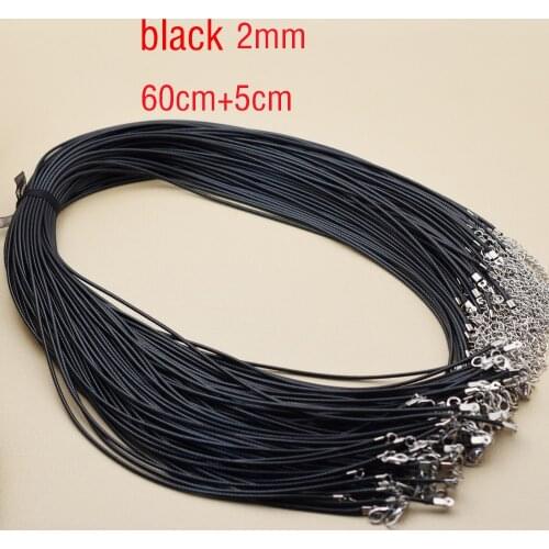 20pieces Waxed Cotton 2mm Wax Cord Thread Black Color Necklace Cords 60cm length 5cm extended chainJewelry chain necklace cord