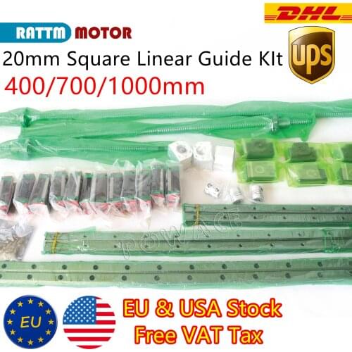 【USA/EU Free Ship】6Pc Square Linear Guides 400/700/1000mm & C7 Ball Screw SFU1605-400/700/1000mm with Nut & BK/BF12 & Coupling