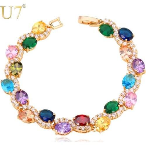 U7 Luxury Crystal Tennis Bracelet Charm Jewelry Gold Color AAA Cubic Zirconia Bracelets & Bangles For Women Birthday Gift H500