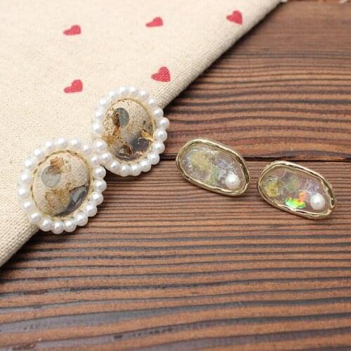 Vintage Dried Flower Earrings for Women Alloy Pearl Simple Transparent Sweet Cute Geometric Stud Earrings Jewlery Female