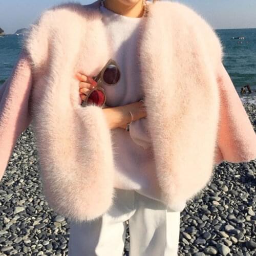 Luxury Fox Hair Warm Pink Coat Winter Sweet Women Jackets Faux Fur Plush Short Coats Elegant Female Cardigan Coat Tops Overcoat