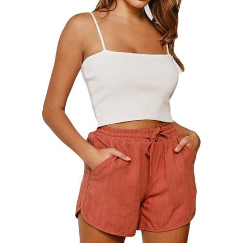 Womens Shorts Fashion Female Solid Color Elegant Elastic Waist Pocket Bandage Shorts Casual Loose Home Beach Shorts Шорты