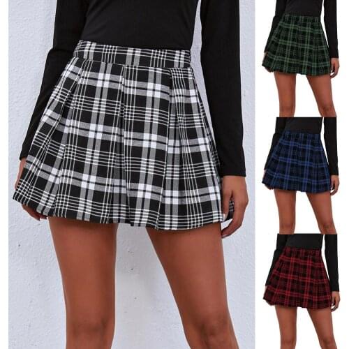 Women Mini Skater Skirts Plaid Pleated Skirt High-waisted Skirt School Uniform Woman Flared Skater Clothes Womens 2021 Clothing