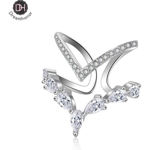 925 Sterling Silver New Woman Fashion Jewelry High Quality Crystal Zircon Irregular Double Open Adjustable Rings