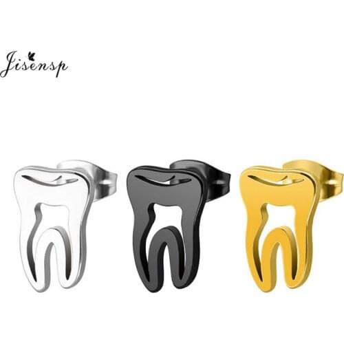 Jisensp Fashion Earings Stainless Steel Gold Tooth Shape Woman Stud Earrings for Nurse Doctor Medical Jewelry boucle d'oreille