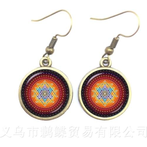2018 New Red Mandala Earrings Neo-Gothic Glass Dome Sacred Geometry Jewelry For Girl Women Flower of Life Drop Earrings