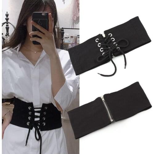 Women Super Wide Belt Black Elastic Corset Waist Belt Female Self Tie Waistband Cummerbund Ladies Clothing Accessories