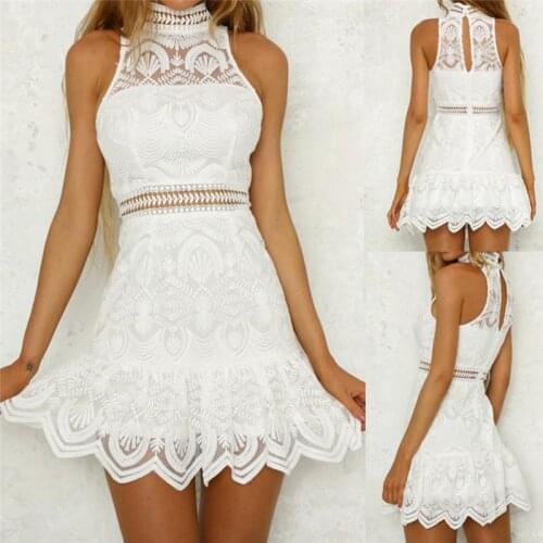 Summer Dress Feminine Halter Slim Pencil Skirt White Mini Beach Dress Holiday Halter Party Dress