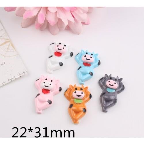 10pcs/lot flat back resin cabochons kawaii resin animals cow mix colors