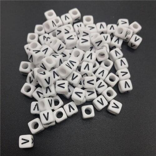 100pcs 6mm Letter V Square Alphabet Beads Acrylic Beads For Jewelry Making DIY Bracelet Necklace Accessories