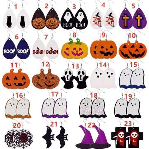 12Parirs Faux Leather Earrings Teardrop Earrings Pumpkin Ghost Earrings Halloween Party Cosplay Gifts for Women Girls