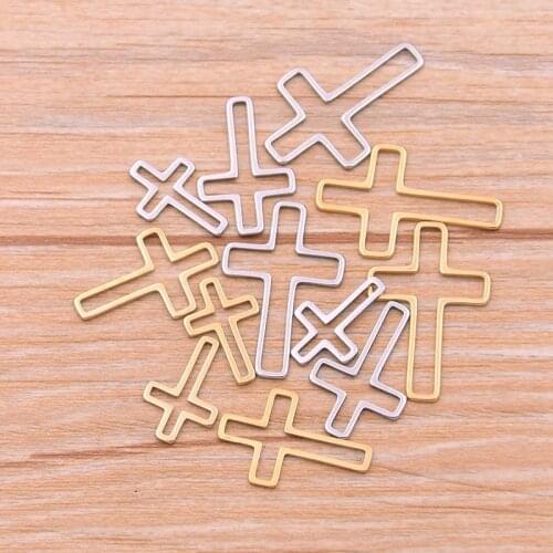 20pcs 3 Size Cross Charm 2 Color Stainless Steel Pendant Open Bezels Hollow Pressed Resin Frame Mold Bezel DIY Jewelry Making