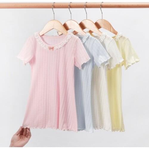 2021 Summer Children Girls Princess Nightgowns Kids Ruffles Sleepshirts Ribbed Toddler Nightdress Lounge Sleepwear