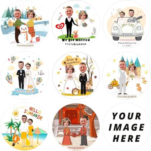 24/48pcs Cute Wedding Stickers Custom Your Photo And Name Invitations Seals Candy Gift Boxes Label Birthday Party Seal Sticker