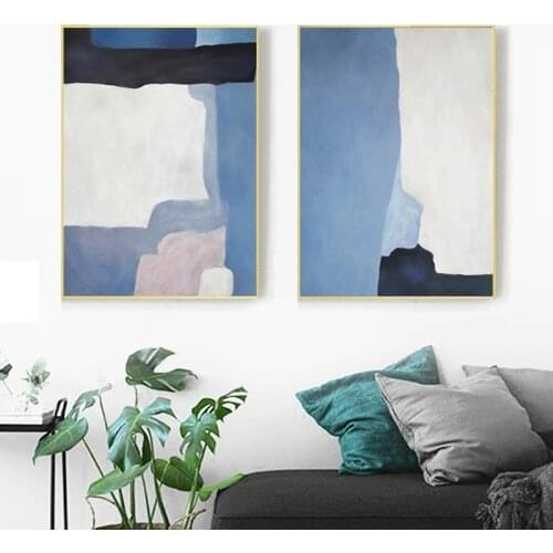 Canvas Painting Abstract Blue Color Retro Pattern Poster and Print Picture for Living Room Bedroom Home Wall Art Decor Cuadros